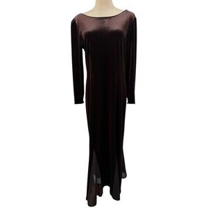 Chocolate Brown Velvet Evening Gown Scoop Back Sz M/L 90s Style‎ Minimalist Goth